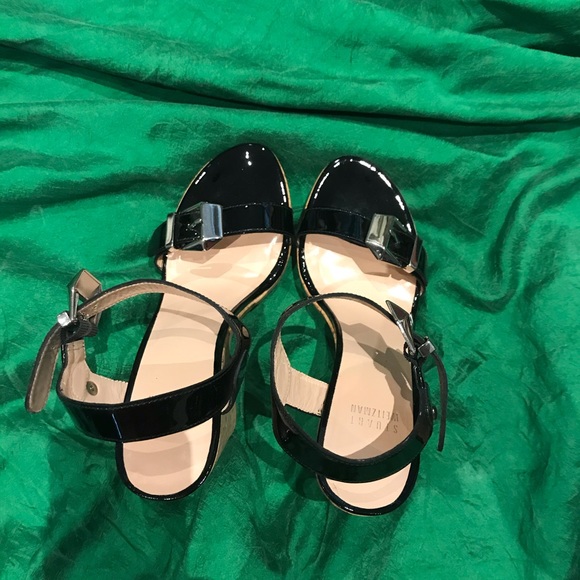 Stuart Weitzman Blk Patent Wedge Sandals “Twofer” - Picture 3 of 9